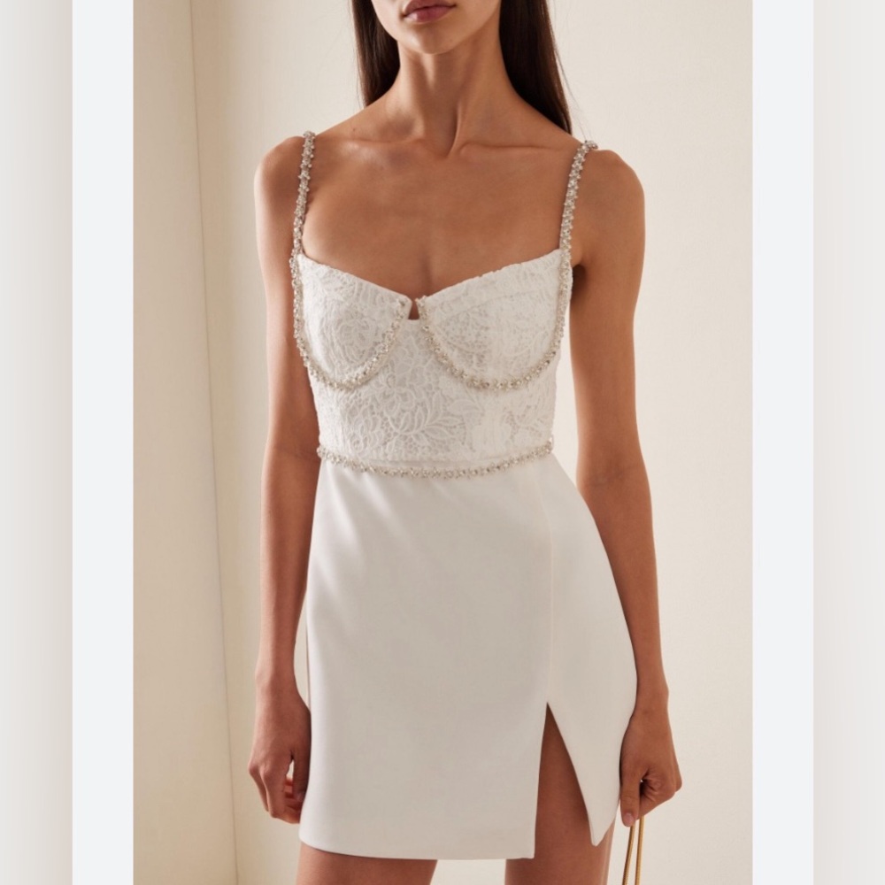 Self Portrait White Lace Bodice Mini Dress